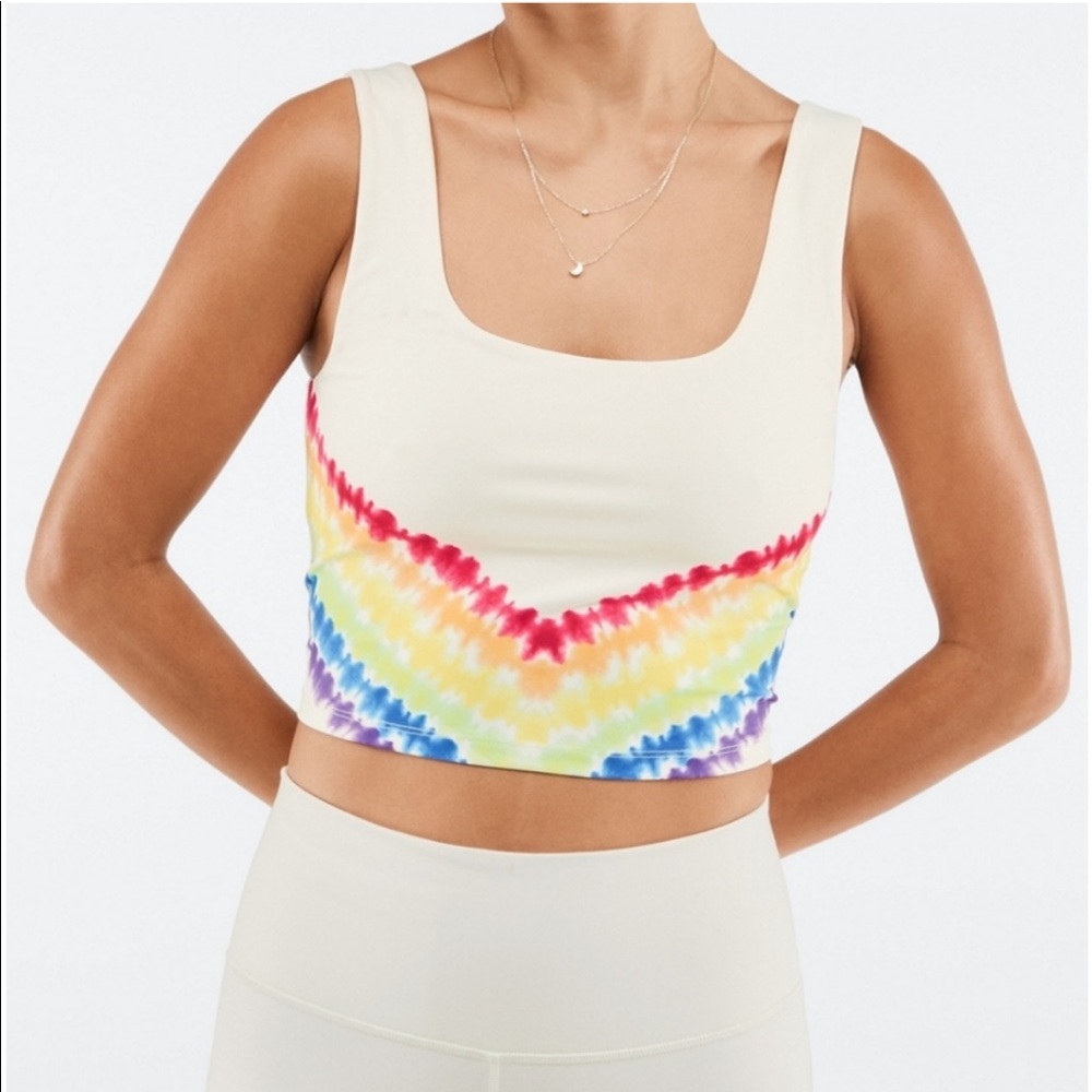 NWT Fabletics Rainbow Tie Dye Lydia Built-In Bra Tank, Size Small